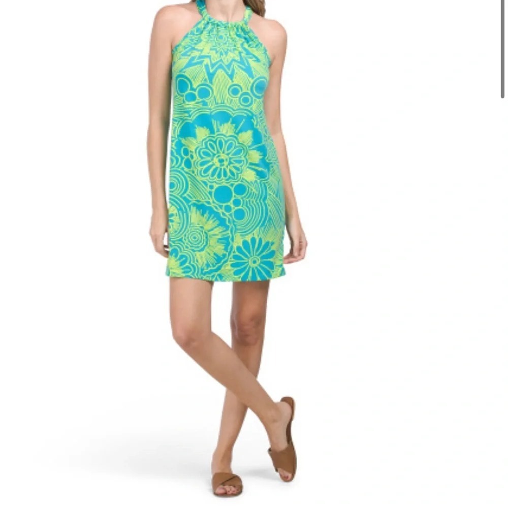 NWT Trina Turk Juju Sundress Floral Halter Multicolor Blue Green L 2310333PJ3
